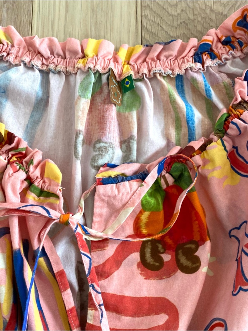 Farm Rio Puff Sleeve Juice Print Mini Dress Fruits Vegetables - Picture 4 of 11